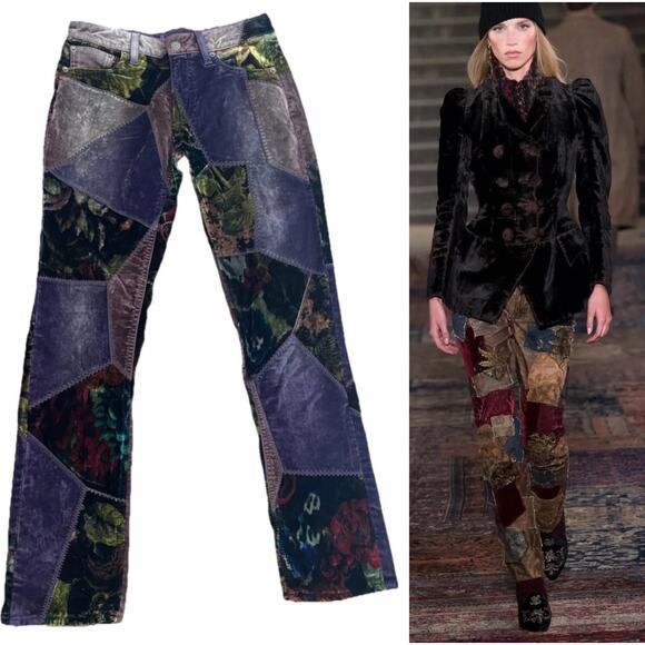 Ralph Lauren Collection Purple Label Patchwork 160 Slim Denim Jean Velvet 32 $3k - Picture 1 of 16